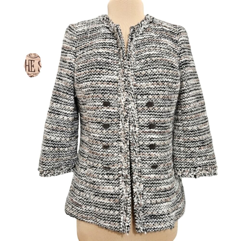 Doncaster Wool Blend Black Marled Silver Metallic‎ Lined Tweed Blazer 10